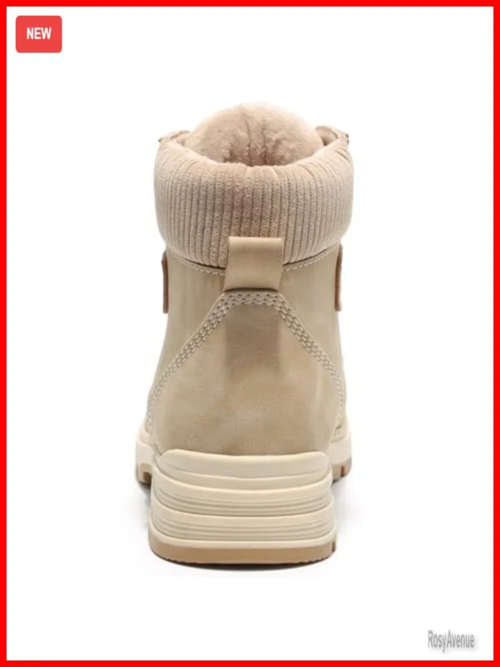 Waterproof Hiking Boots with Faux Fur Collar PU Leather Lace-Up Ankle Booties